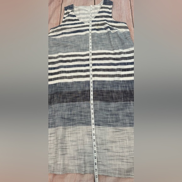 J Jill Sleeveless Dress Striped White Blue Black Pockets 100% Cotton Size Large - Picture 7 of 7